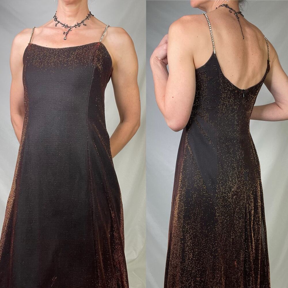 SOLD Scott McClintock copper metallic glitter prom dress maxi gown rhinestone - Picture 11 of 13